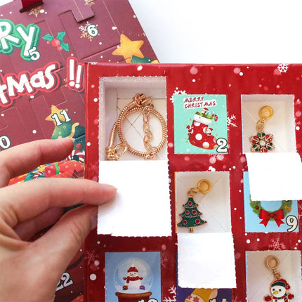Christmas Advent Calendar Bracelet 24 Days Countdown Calendar DIY Charm Beads Red