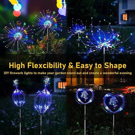 2X Solar Fireworks 150 LED String Lights Fairy Starburst Xmas Garden Night Lamp Multicolor