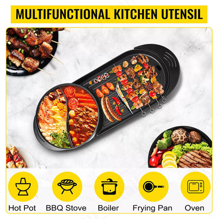 Electric 2 in 1 Hot Pot Hotpot BBQ Grill Oven Smokeless Barbecue Pan Machine