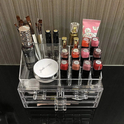 Clear Acrylic Makeup Holder Cosmetic Organiser 4 Drawer Storage Jewellery Box