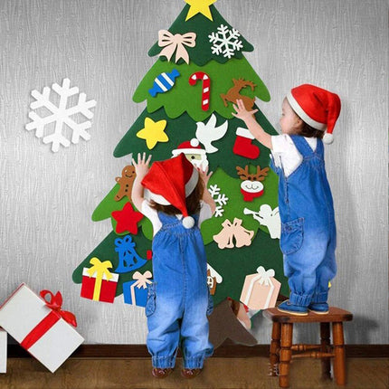 Felt Christmas Tree Set DIY with 32pcs Removable Ornaments Xmas Hand Craft Decor