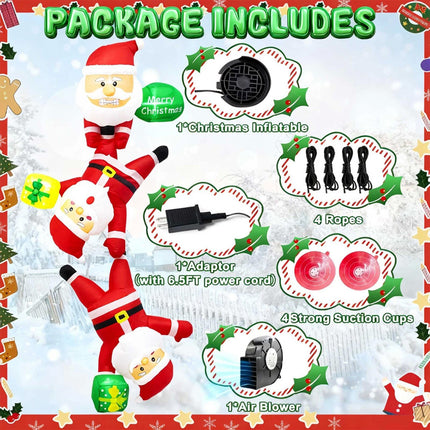 8Ft Inflatable Christmas Cute Funny Hanging Santa Claus With LED lights Xmas