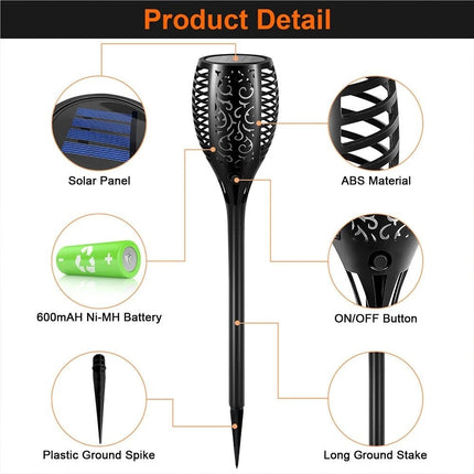 2 Pcs Outdoor Solar Flame Lights Fire LED Torch Garden Christmas Decorations Light