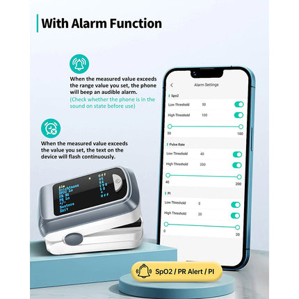 FingerTip Oximeter Bluetooth Heart Rate Blood Oxygen Saturation Monitor with App