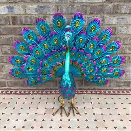 L Size Creative Metal Peacock Art Statue Ornament Craft Home Garden Desktop Table Decor