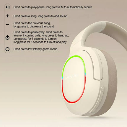 Khaki Gaming Headset Headphone with Microphone Volume Wireless