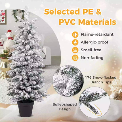 1.2M Pre-lit Potted Christmas Tree Snowy Xmas Decoration w/ 8 Lighting Modes PE