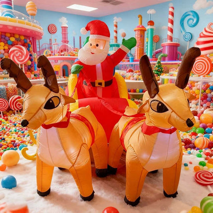Christmas Inflatables Santa Claus with Two Cute Reindeer LED Lights Outdoor