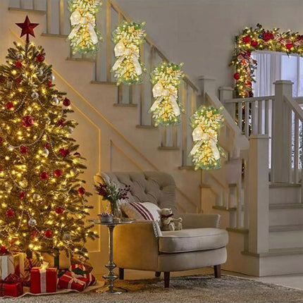 Gold Christmas Garland With LED Light For Staircase Tree Fireplace Door Wreath Decor