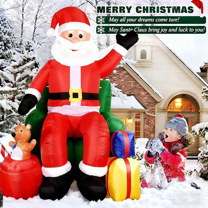 7.5ft Inflatable Santa Claus on Sofa with Gift Box Built-in LED Lights Christmas