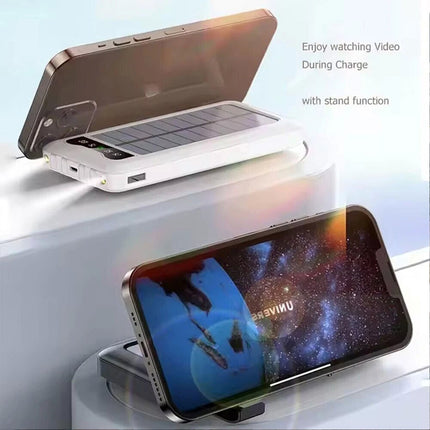 White 10000mAh Power Bank Portable Charger Built-in Cables LED Display Powerbank Solar