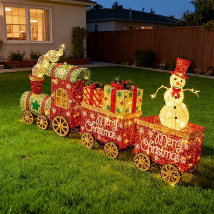 Lighted Christmas Decorations 3 Trains Snowman Light up Front Yard Solar Powered