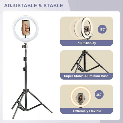 160cm LED Ring Light with Tripod Stand Phone Holder Streamer Studio Photo Makeup Lamp