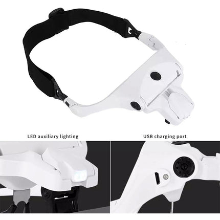 5 Lens Magnifying Glasses LED Headband Headset Head Magnifier Lam Rechargeable