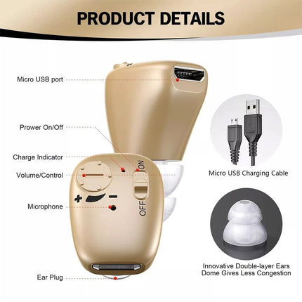 2Packs of Digital Invisible Hearing Aid In-Ear Enhancer Sound Voice Amplifier