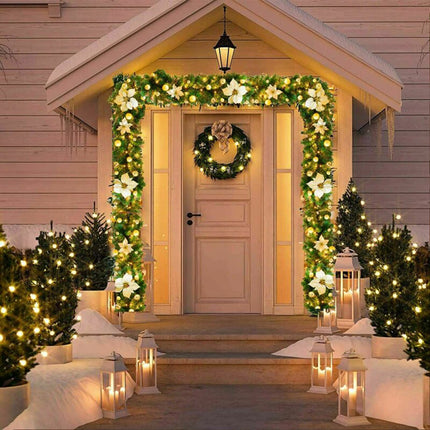 Christmas Garland Artificial Wreath with LED Lights Stairs Home RattanF