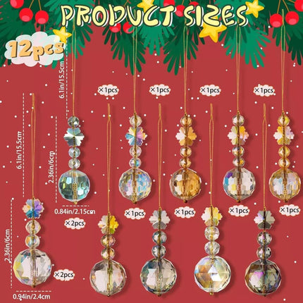12Pcs Clear Crystal Glass Christmas Balls Ornament Suncatcher Hanging Decor