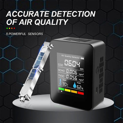 Black Portable CO2 Meter Home TVOC Air Quality Detector Temperature Humidity Monitor