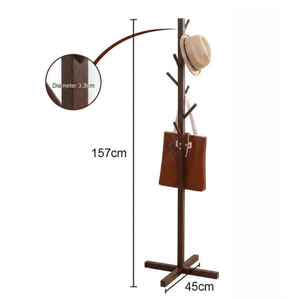 Solid Wooden Coat Rack Stand Tree Clothes Hanger Free Standing Hallway Hat Bag
