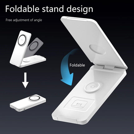 White Foldable Wireless Charger Dock Charging Station For Apple Watch iPhone 16 15
