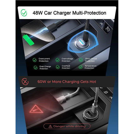 Black USB-C Fast Car Charger with Charging Cable Adapter iPhone Samsung