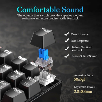 LED Gaming Mechanical Keyboard RGB Backlit USB Wired 104 Keys Blue Switch For PC