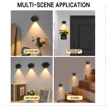 2 PCS Black Motion Sensor LED Night Light Body Induction Lamp USB Rechargeable Wall Mount