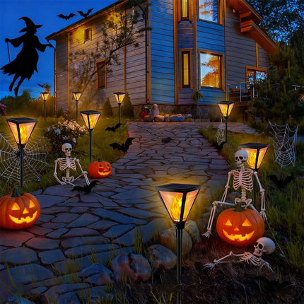 2Pcs Halloween Decoration Solar Outdoor Torch Lights Flickering Garden Light