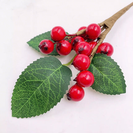 10pcs Christmas Red Holly Berry Leaf Decor Craft Artificial Berry Picks Gift Wrap