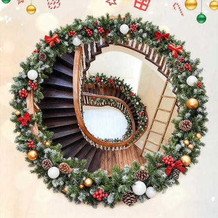 270cm Christmas Garland Artificial Xmas Wreath Tree Decor with Pine and Berries
