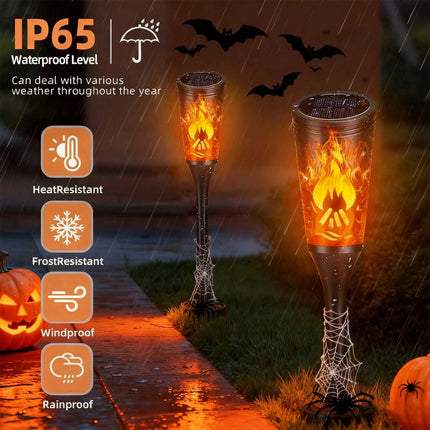 2Pcs Halloween Decoration Outdoor Solar Lights Torch Light Flickering Flame Pathway