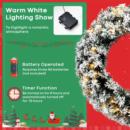 60CM Christmas Garland Wreath Xmas Hanging Decoration LED Lights Window Wall