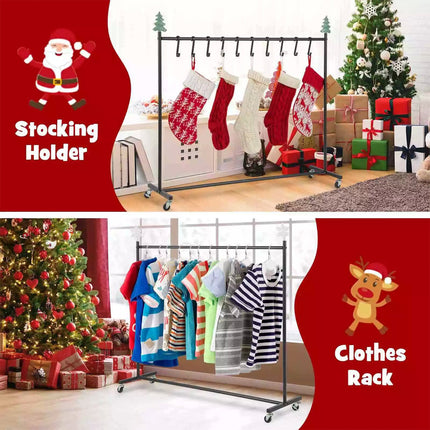 10-Hook Christmas Stocking Holder Stand on Wheels w/ 6 Removable Christmas Decor