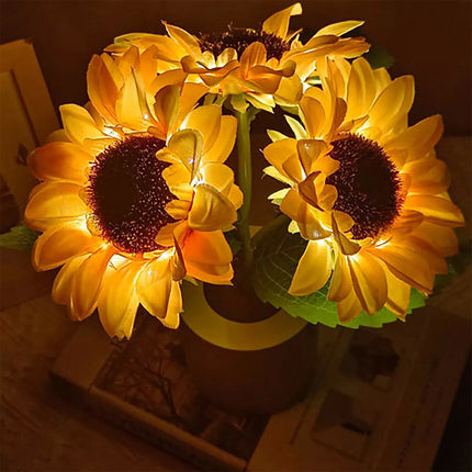 3 Head LED Sunflower Night Light Home Decorative Flower Lamp Rechargeable Bedside Light