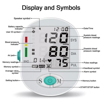 Digital Blood Pressure Monitor Upper Arm Automatic BP Machine Heart Rate Monitor