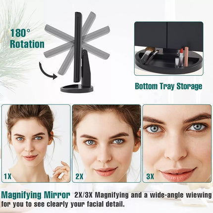 Tri-fold LED Makeup Mirror Magnifying Touch Rechargeable Travel Pocket Mirrors