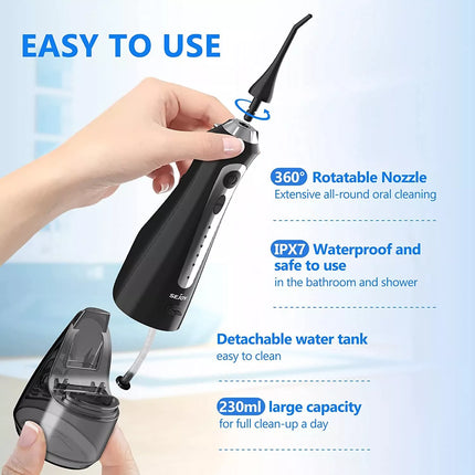 Cordless Water Flosser Dental Oral Irrigator Floss Pick Teeth Cleaner w/Jet Tips Black