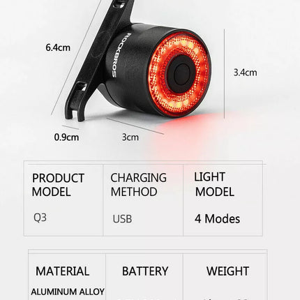 Bike Taillight Smart Rear Light Brake Sensing Rechargeable Waterproof