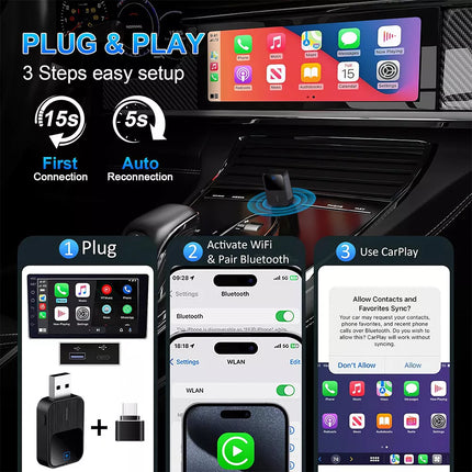 Wireless Carplay Adapter Android Auto USB Car Dongle 2 in 1 Mini Auto Navigation