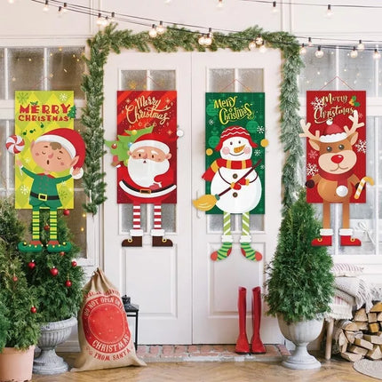 4 Mix Christmas Hanging Flag Decoration Door Wall Banner Painting Ornaments Party Xmas