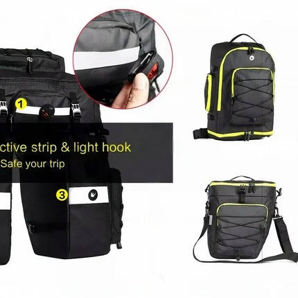 Bike Bicycle Rear Rack Pannier Bag Waterproof 75L Box Rhinowalk 3 in 1 detach