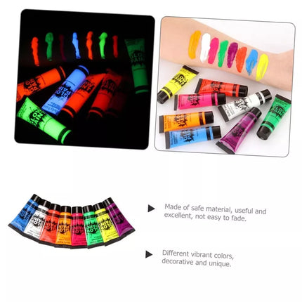 8pcs Fluorescent Face Paint Set Glow Art Neon Makeup for Adults Boys and Girls