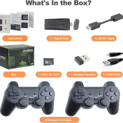 Retro Video Game Stick Console - 20000+ Games & 2 Wireless Controller 4K HDMI TV