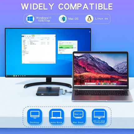 USB External CD RW DVD ROM Writer Burner Player Drive for Laptop PC Mac Windows