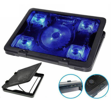 Premium Adjustable Laptop Cooling Pad with 5 Fans LED Light Fits 7''-17'' USB Powered