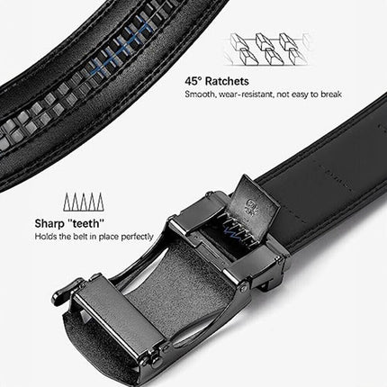 Men's Leather Belt Detachable Waistband Cuttable Strap Automatic Steel Buckle Silver