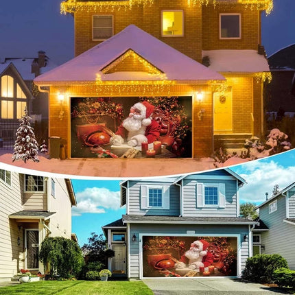 Christmas Garage Door Decoration Xmas Eve Banner Cover Backdrop Wall Decor Post