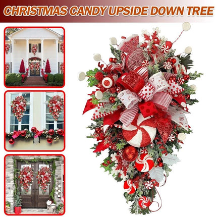 Christmas Candy Cane Bow Door Wreath Xmas Home Hanging Garland Flower Wreath
