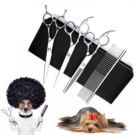 7" Professional Pet Dog Grooming Scissors Shear Hair Cutting Set Curved Tool Kit