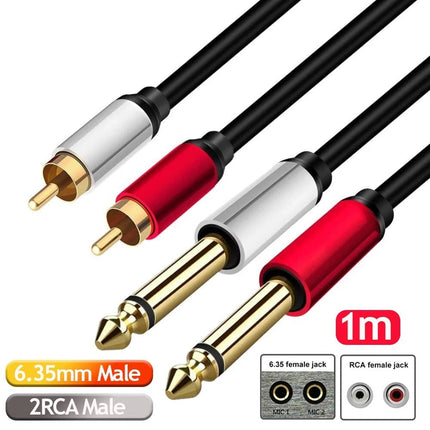 Dual 6.35mm 1/4 TS Mono Male to Dual 2 RCA Male Adapter Audio Cable